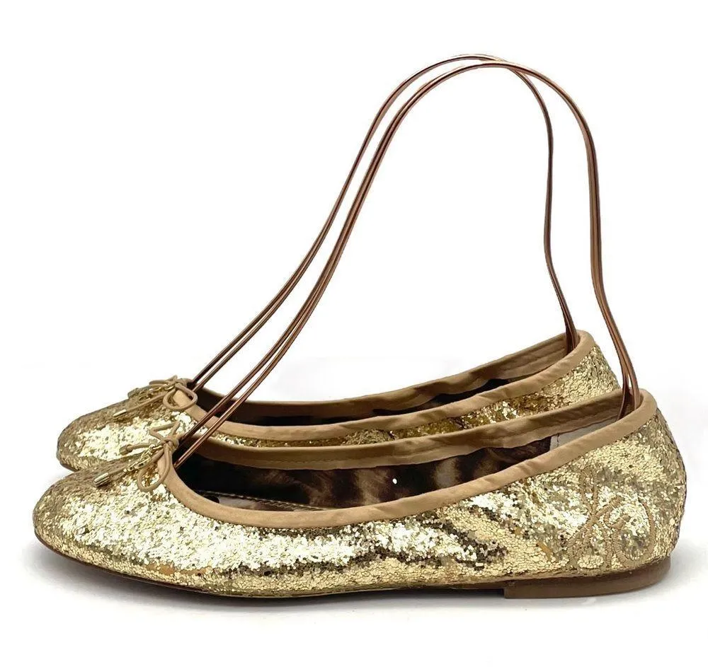 Sam Edelman Felicia Gold Glitter Ballet Slipper Flats Preppy Classic Size 7.5 - Image 5