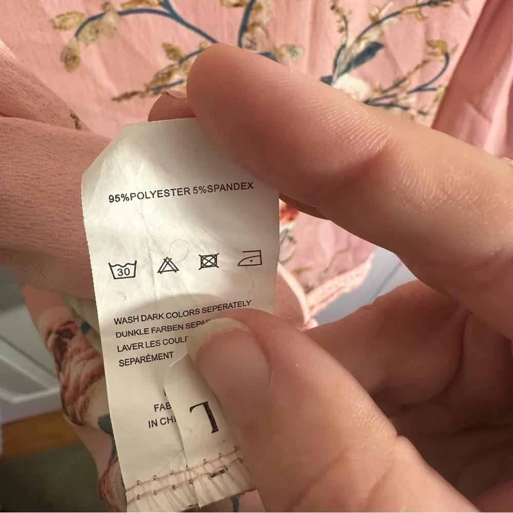 Womens Jacket Open Front Pink Lace Size Large Bell‎ Sleeves Floral Print Kimono - Image 7