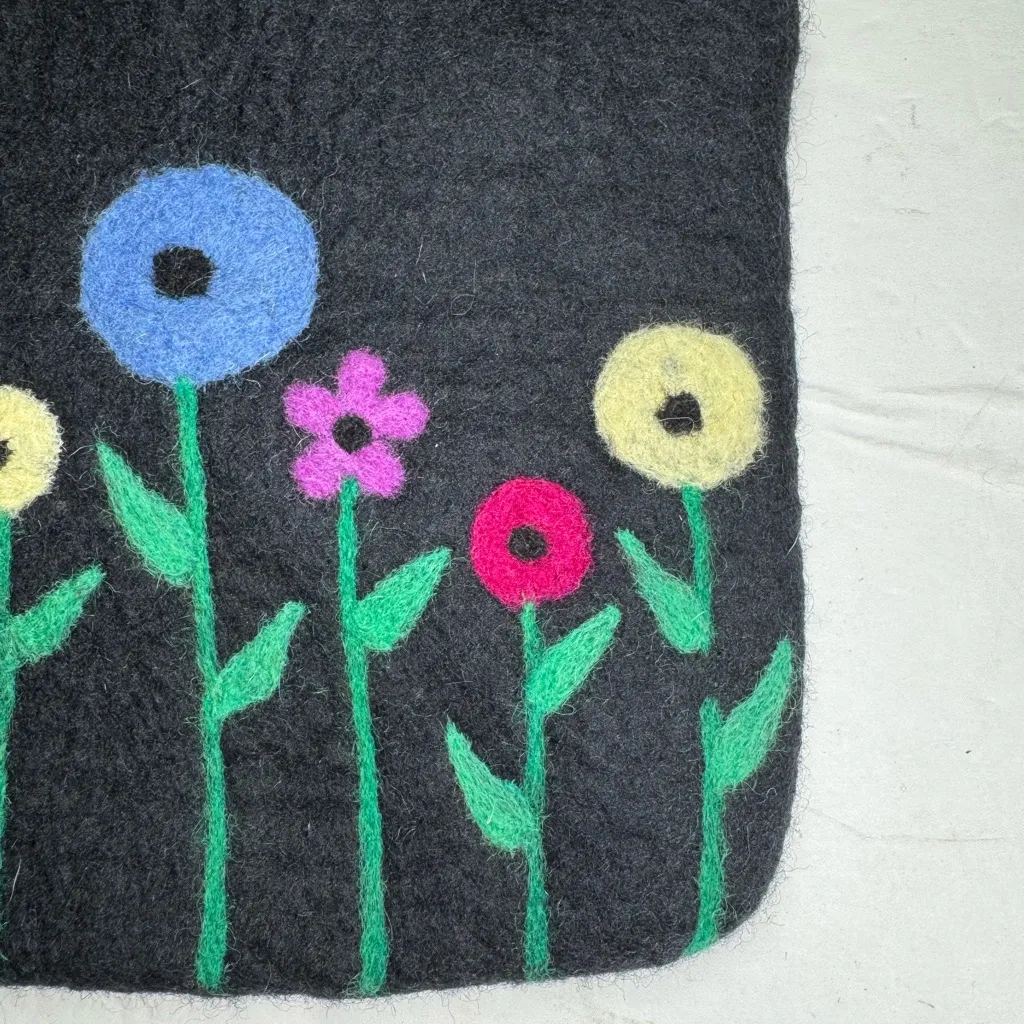 Frabjous Fibers wool Black wristlet Colorful Floral Design felted boho - Image 4