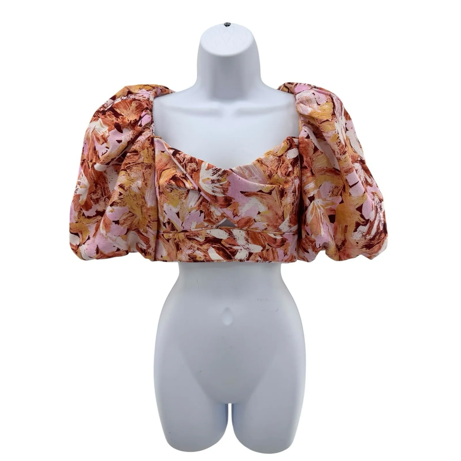 Acler Withington Top Size 2 NWOT Puff Sleeve Abstract Floral Crop‎ Blouse - Image 4
