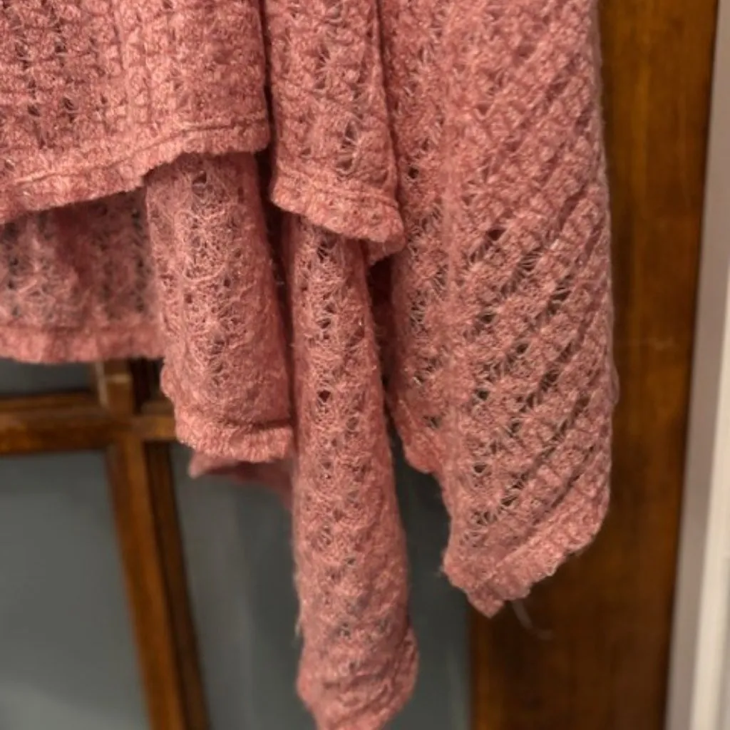 Cupio XL Pink Rose Gold Sparkle Loose Knit Cowl Drape Sweater Romantic Chic - Image 6