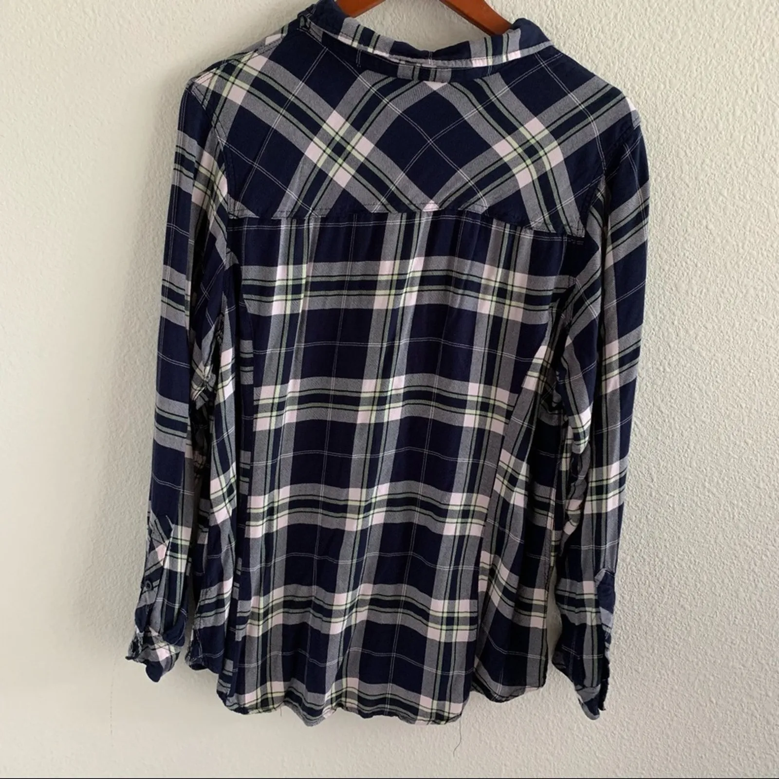Torrid Taylor Navy Plaid Twill Button Front Slim Fit Shirt 2X - Image 5