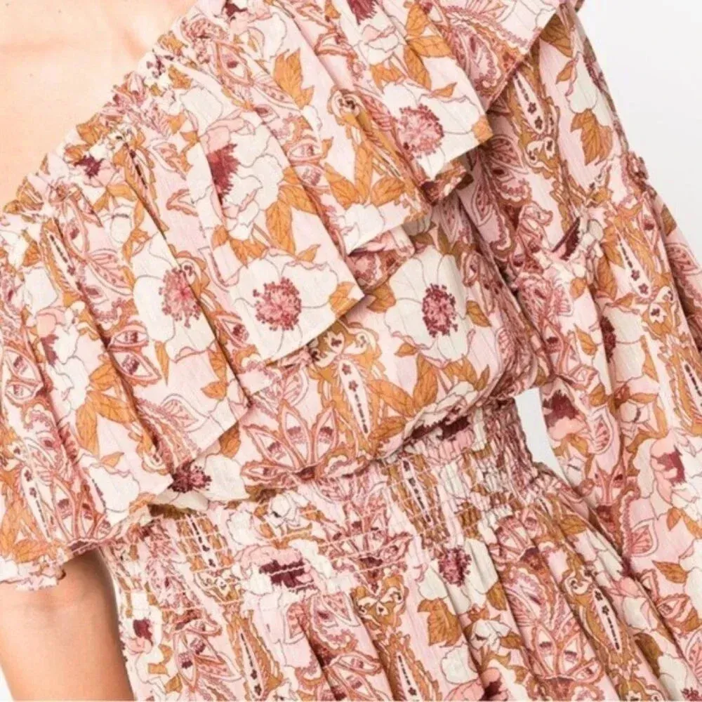 MISA Vola Floral One Shoulder Midi Dress San Lorenzo Flora Pink Size S NWT - Image 8