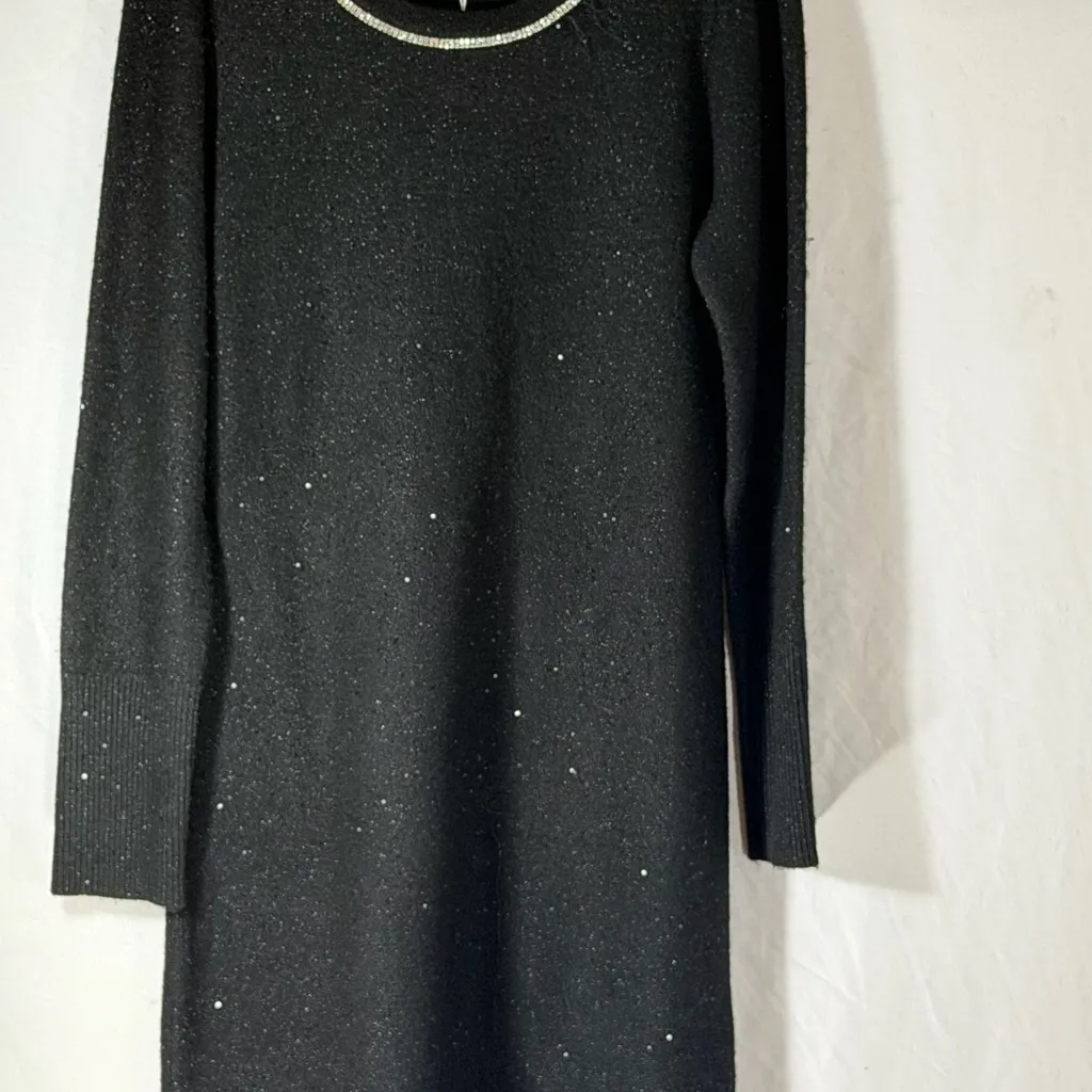 Lily Pulitzer Morgan sequined Black metallic Sweater Dress with Silver Accents L - Image 15