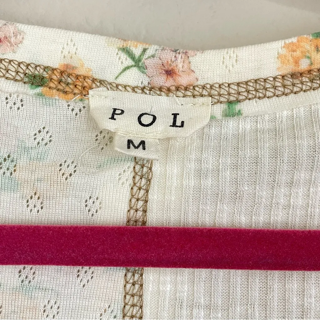 POL  Floral Patchwork Crochet Accent Oversized Long Sleeve Top Size M - Image 5