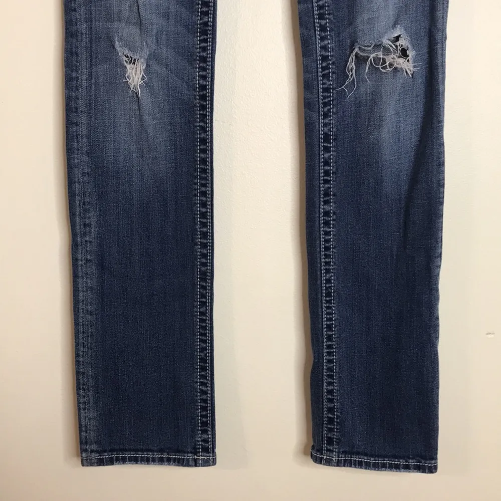 Miss me ladies distressed medium wash straight denim jeans size 28 - Image 4