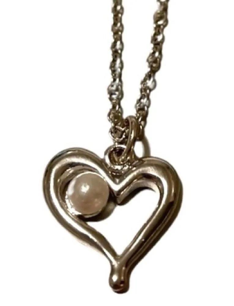 Heart Pearl Silver Necklace Pendant Y2K Valentine’s Gift Heart J… - Image 11