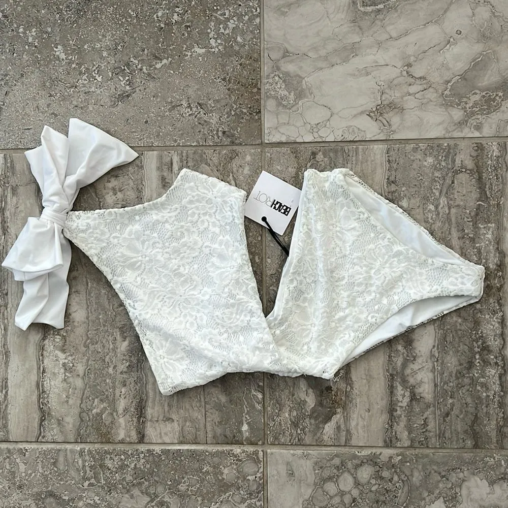 Beach Riot x REVOLVE Selena Lace Bridal Bachelorette White One Piece Swimsuit, White Size XS NEW - Image 5
