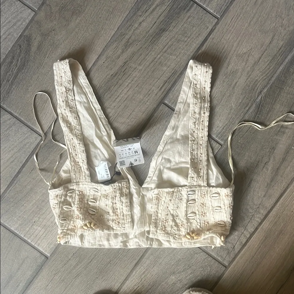 Zara Cream Sleeveless Embellished Bustier Top - Image 5