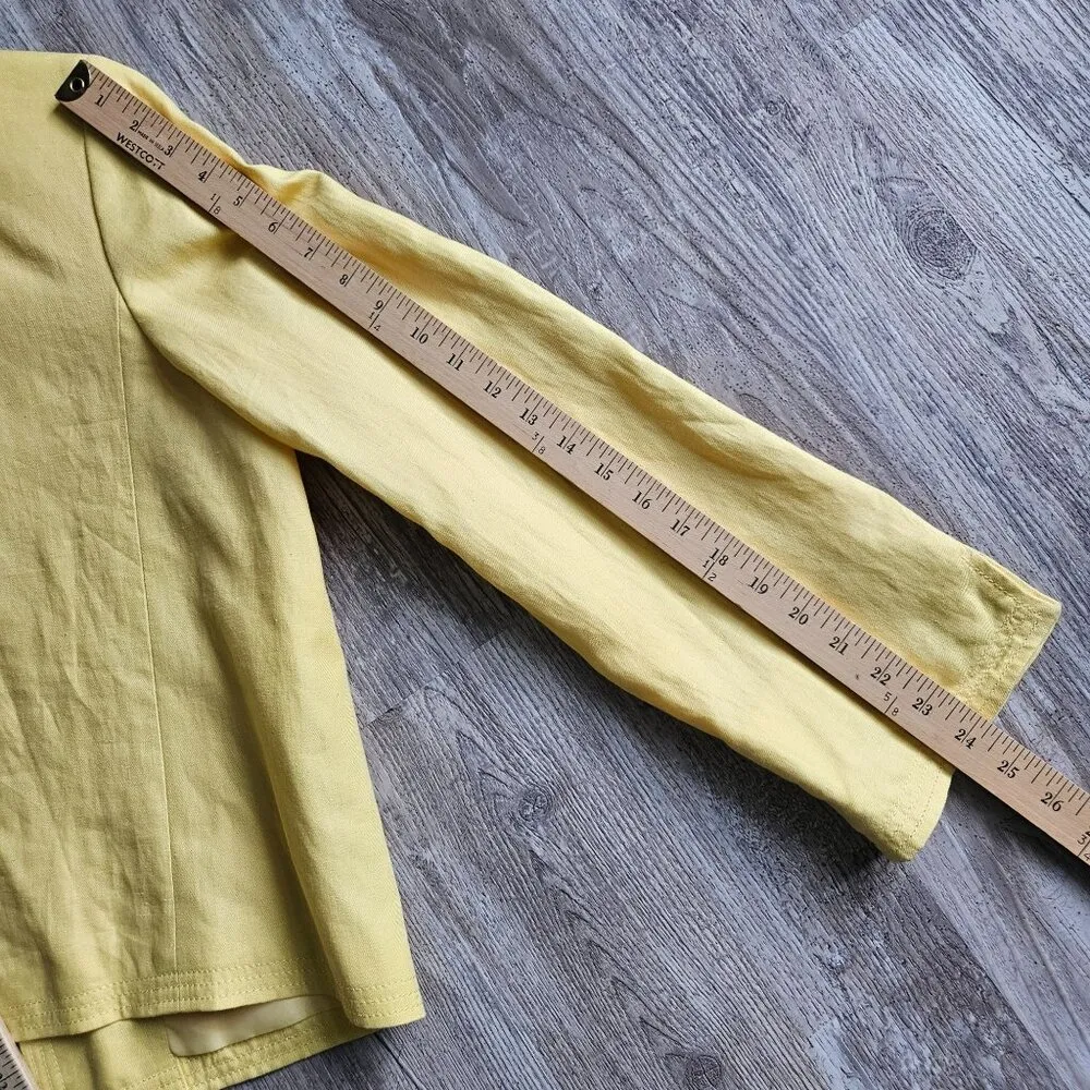 TALBOTS Linen Blazer Womens Size 16 Yellow Open Front Jacket Polyester Lining - Image 14