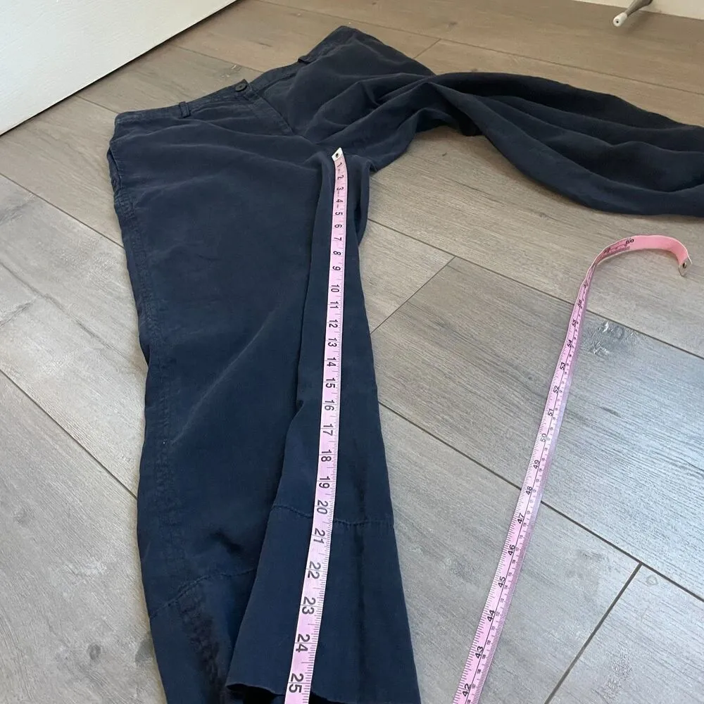 Theory Fluid Pant Soft Crunch linen blend navy pants elastic waist size 10 women - Image 7