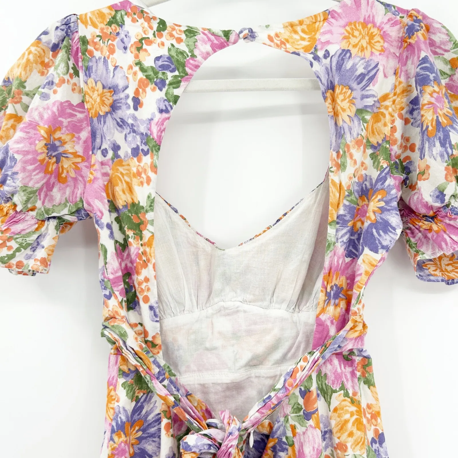 Hello Molly Womens Cottagecore Boho Open Back Floral Spring Katie Mini Dress M - Image 12