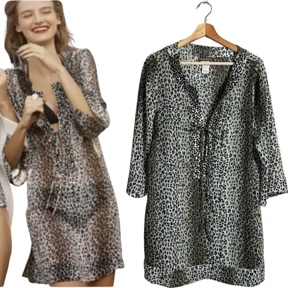 Tommy Bahama Beaded Sequin Cheetah Print Swimsuit Cover Up Tunic Women's Small - Image 2