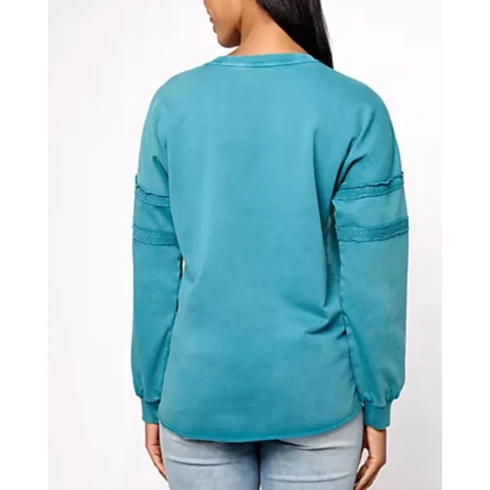 Denim & Co Canyon Retreat Blue French Terry Pullover Seaming Detail Women Small - Image 3