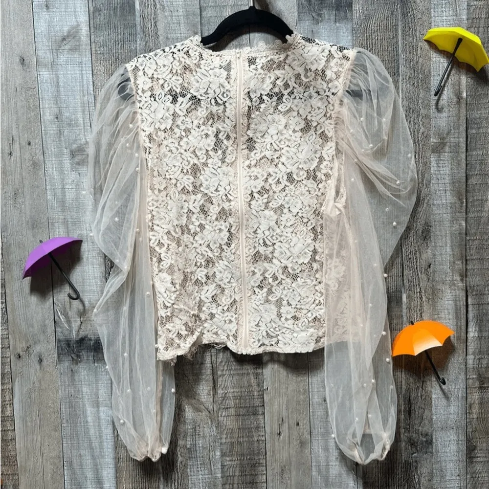 NWT PEACH COUTURE Pink Embroidered Lace long sleeve Top small - Image 8