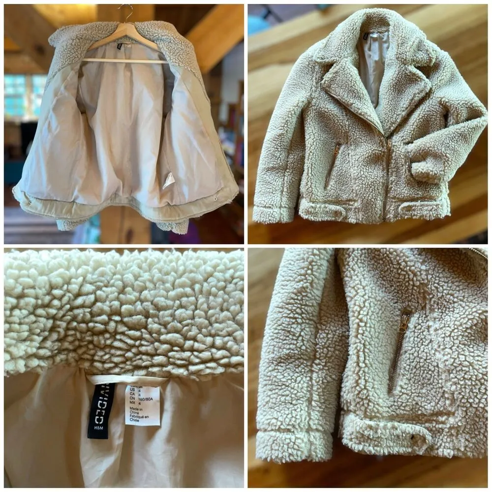 H&M Divided Teddy Sherpa Longline Moto Jacket - Image 10