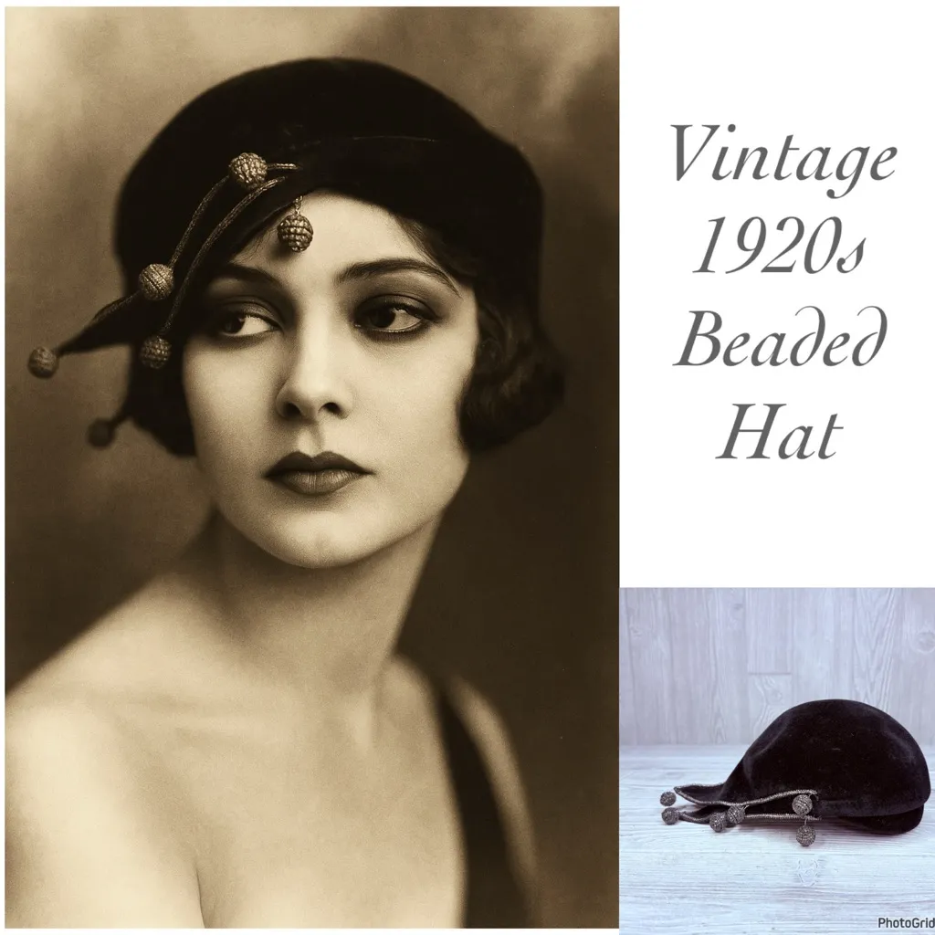 Vintage 1920s filbert orcel productions hats de pinna black with bobble beads - Image 2