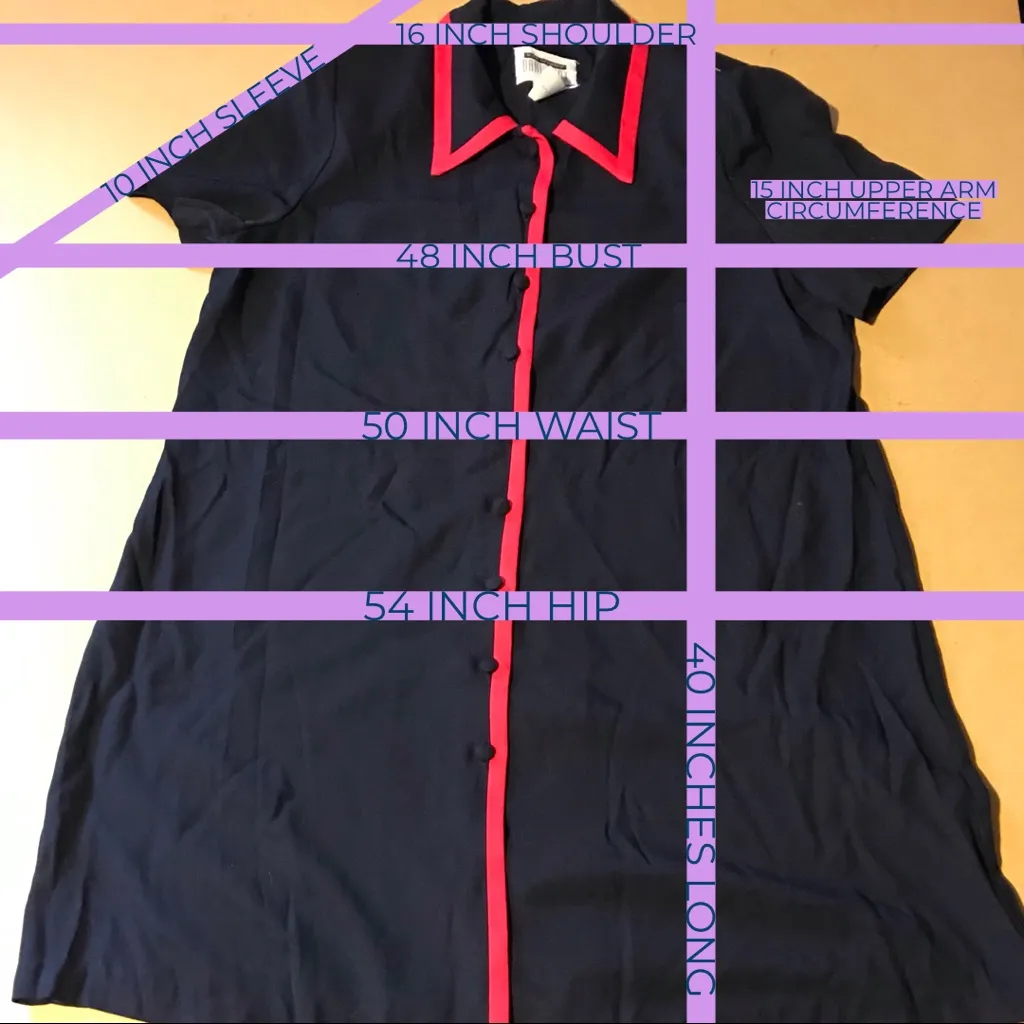 DANI MAX VINTAGE 1990S NAVY BLUE WITH PINK ACCENT SHORT SLEEVE SHIFT DRESS (18P) - Image 13