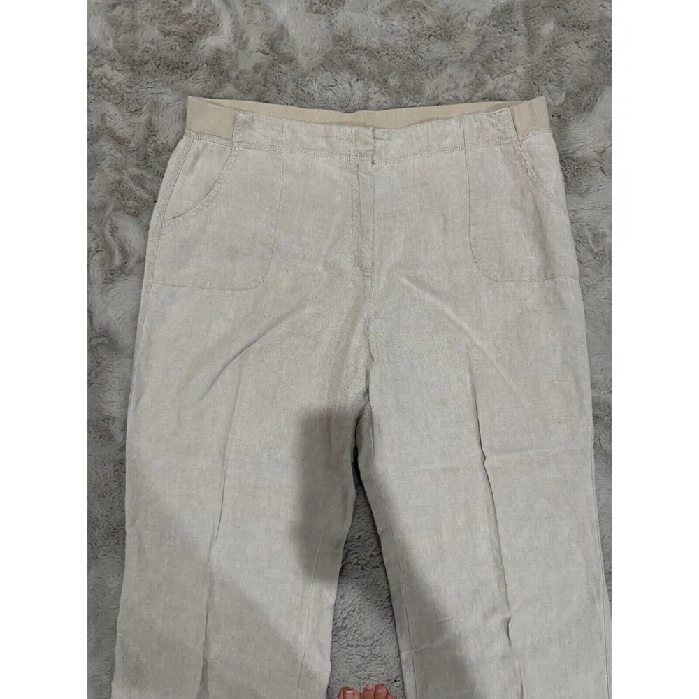 J. Jill Women's Linen Pants XL Beige Elastic Waist Casual Wide Leg Cropped Relax - Image 7