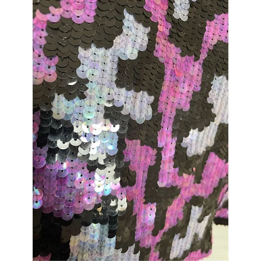 NWT Nicole Miller Collection Sequin Mini Skirt Pink Black Size 0 Retail $290 - Image 12