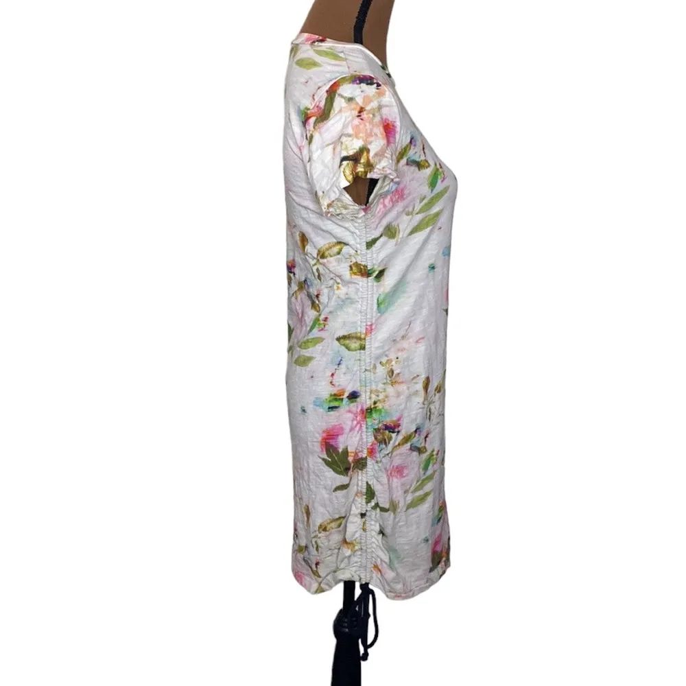 Pam & Gela Short Sleeve Side Shirred Mini Dress Multi floral print slub cotton M - Image 4