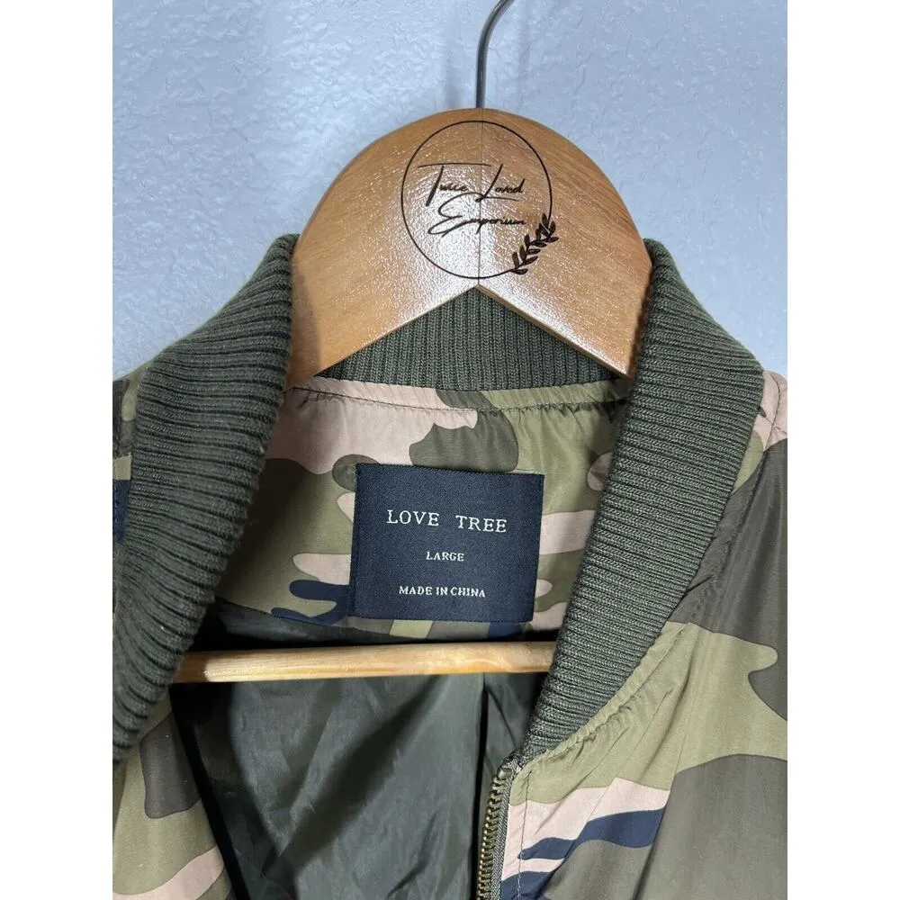 Love Tree Longline Camo Windbreaker Jacket Large L Olive - Image 2