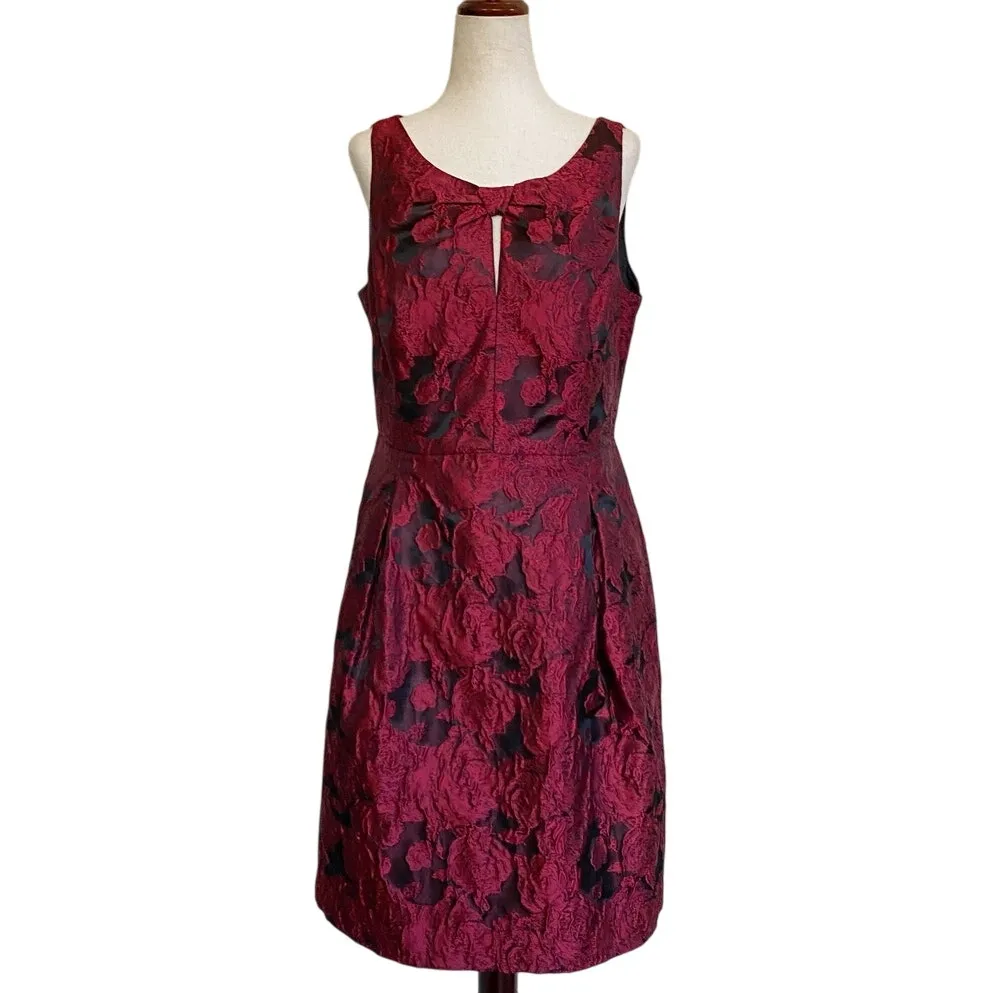 Tommy Hilfiger Holiday Wmns Bouquet Jacquard Dress Knot Neck Red Floral Dress 10 - Image 3
