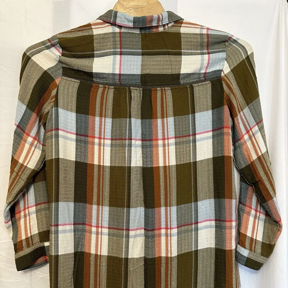 Anthropologie Pilcro Size‎ Medium Plaid Side-Slit Maxi Tunic Duster Button Down - Image 5