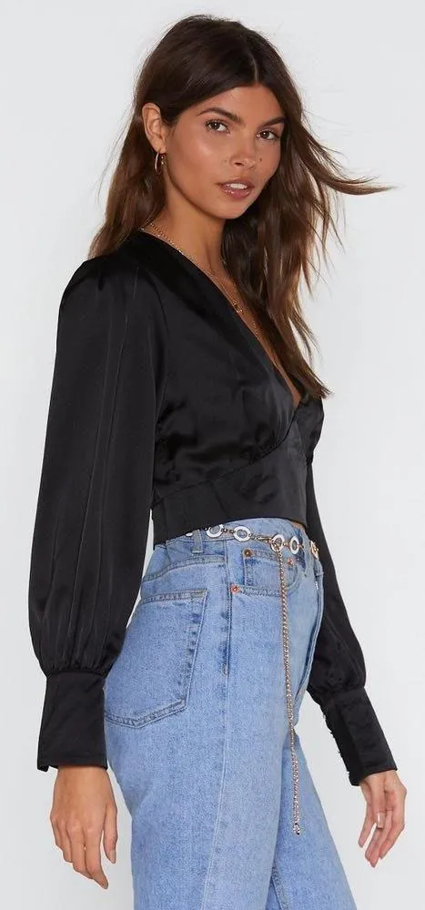 Nasty Gal Black Satin V-Neck Blouse - Image 4