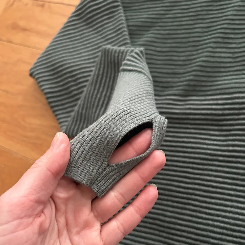 Offline Aerie Home Stretch Green Ribbed Quarter Zip Sweater Sweatshirt Size XS - Image 9