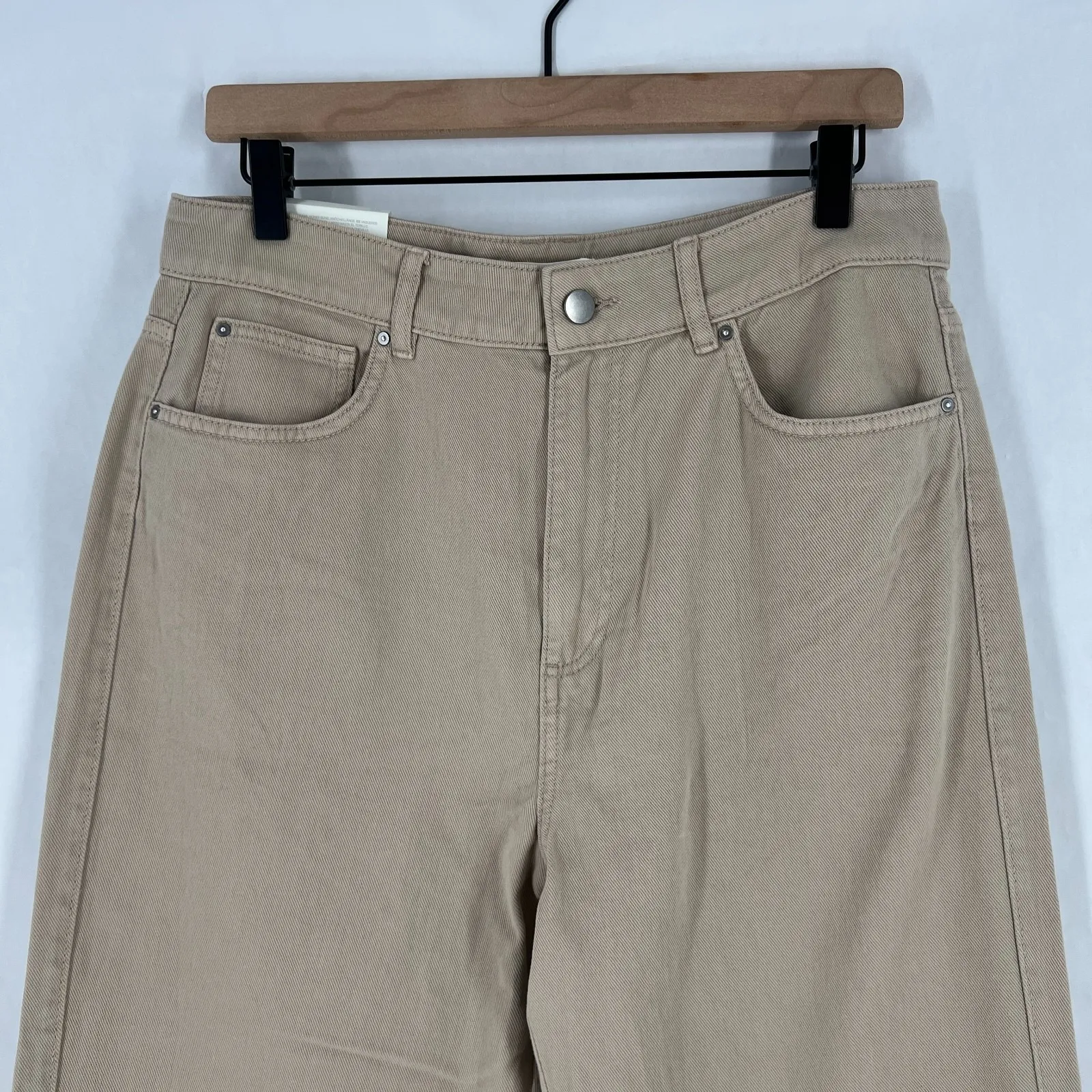 H&M Loose Mom Jeans Womens 12 Beige Denim Cotton Logo Slim Fit High Waist New - Image 2