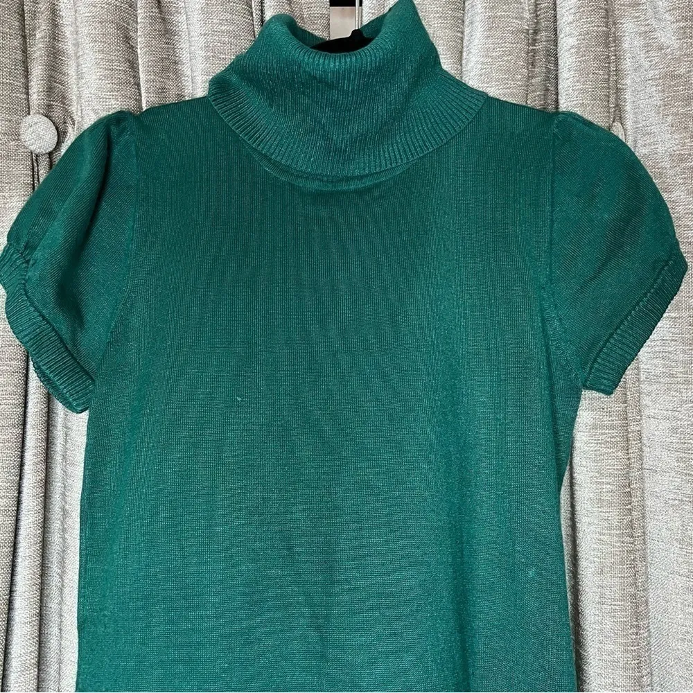 Pink Rose Green Short Sleeve Turtleneck Tunic Sweater Size Large - Image 4