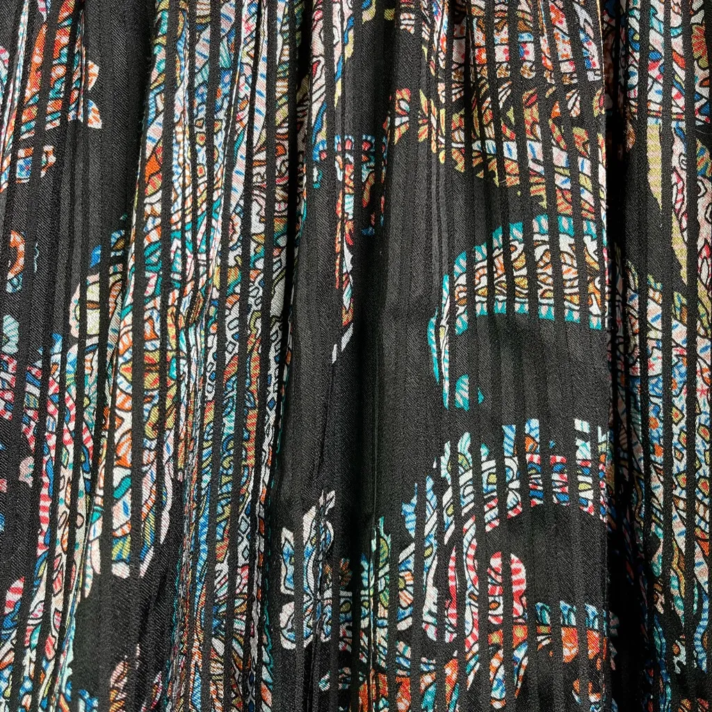 Anthropologie Maeve Women Multicolor Printed Pleated Boho Peasant Blouse Size L - Image 2