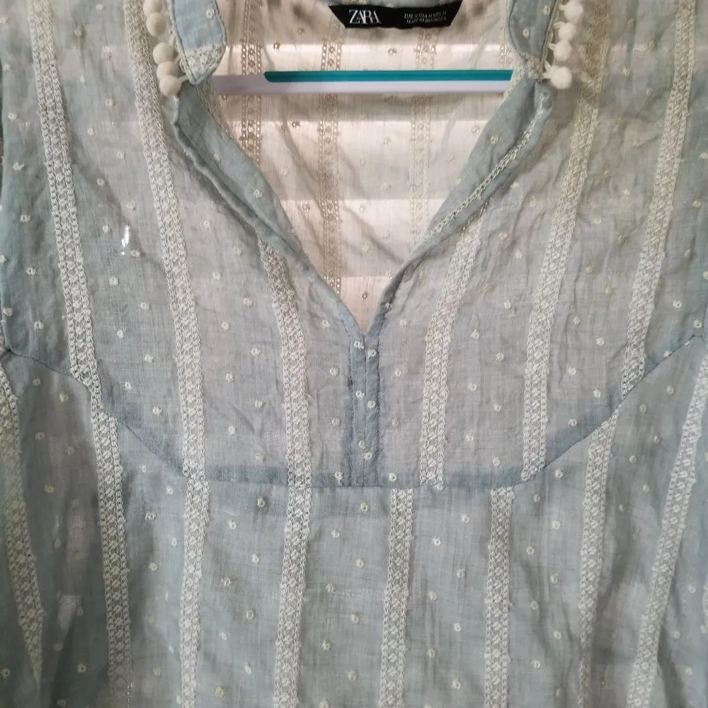 Zara medium sage and ivory BoHo blouse - Image 3