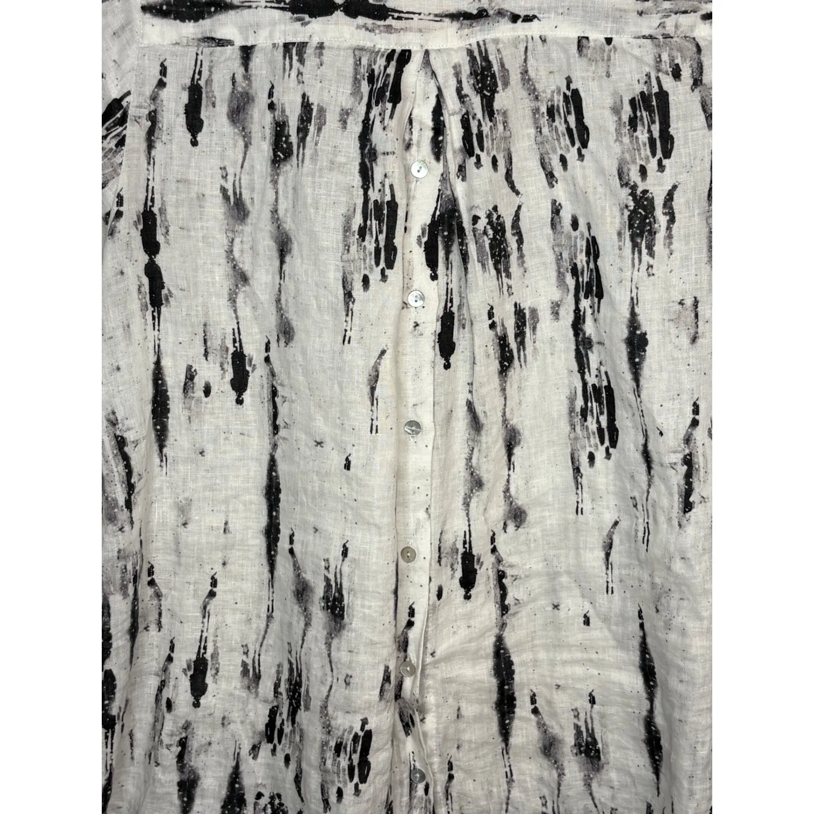 Boho Chic Linen Abstract Print Button Down Shirt Black White Women‎ Size Medium - Image 7