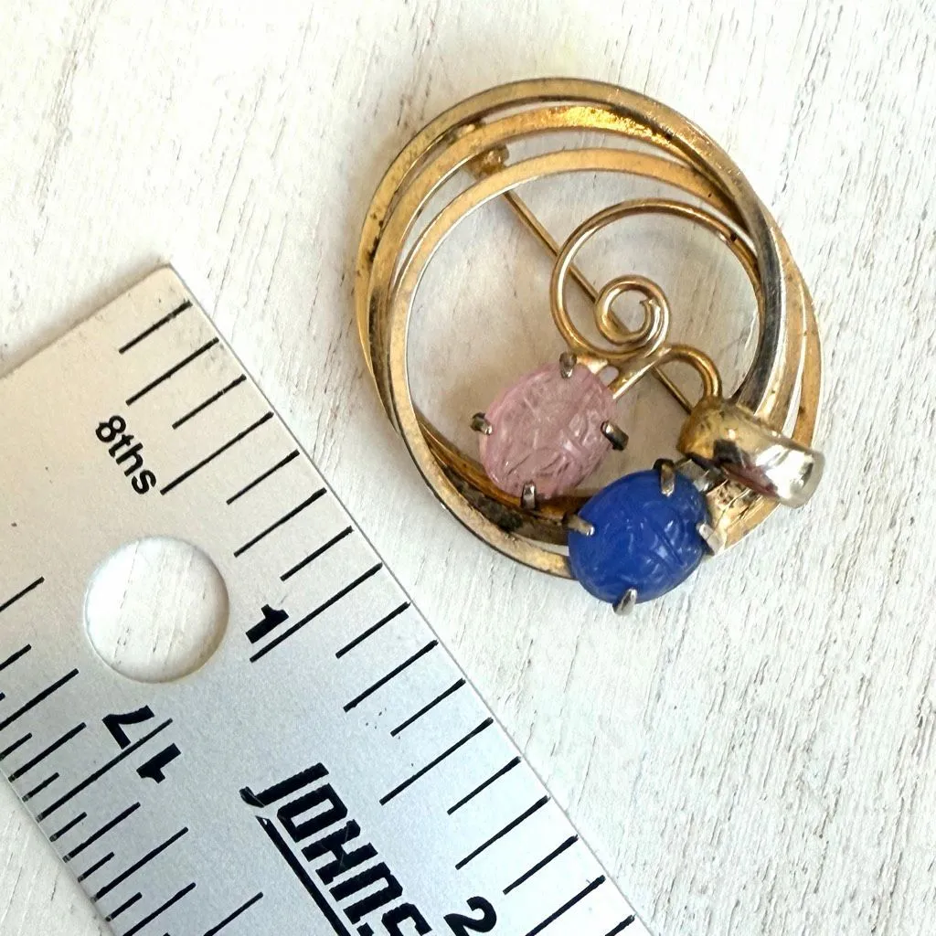 Vintage Gold Tone Double Scarab Brooch - Image 6