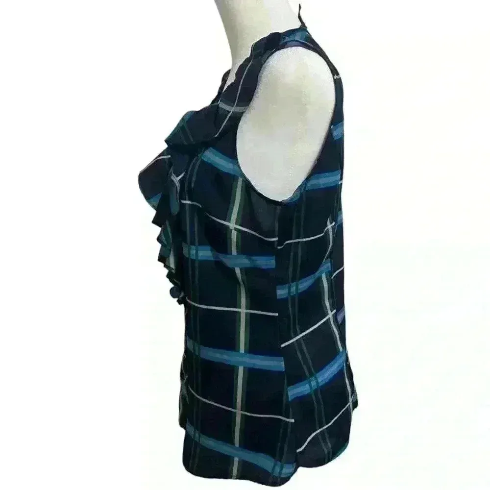 Banana Republic Sleeveless Plaid Button Up Top - Image 4