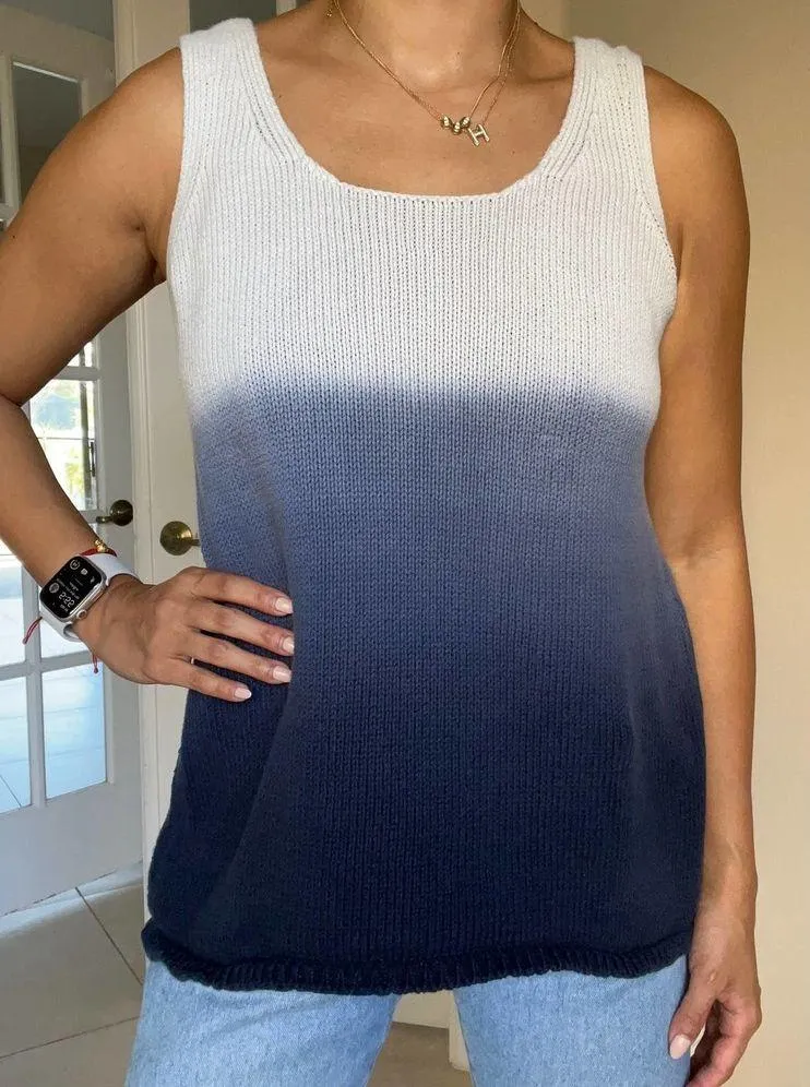 Twilight Blue Gray Ombre Sweater Knit Hi-Low Tank Top Size M - Image 8