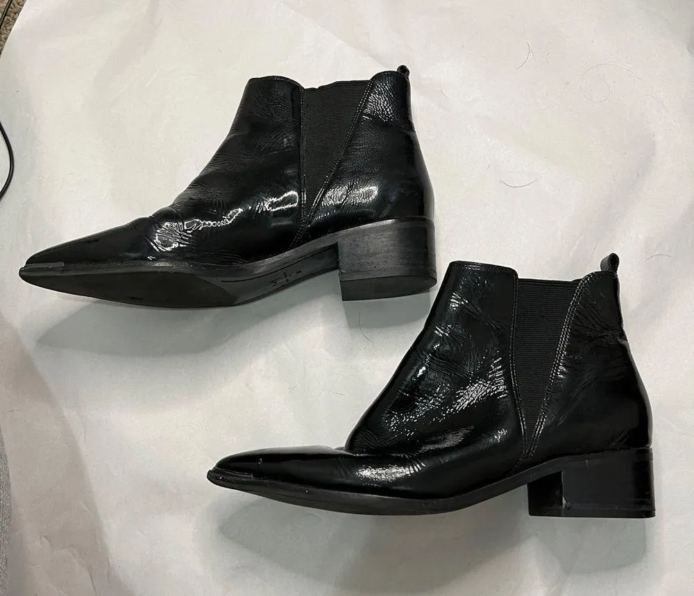 Marc Fisher  Black Patent Leather Yale Pointy Toe Ankle Boots Sz 9M - Image 6