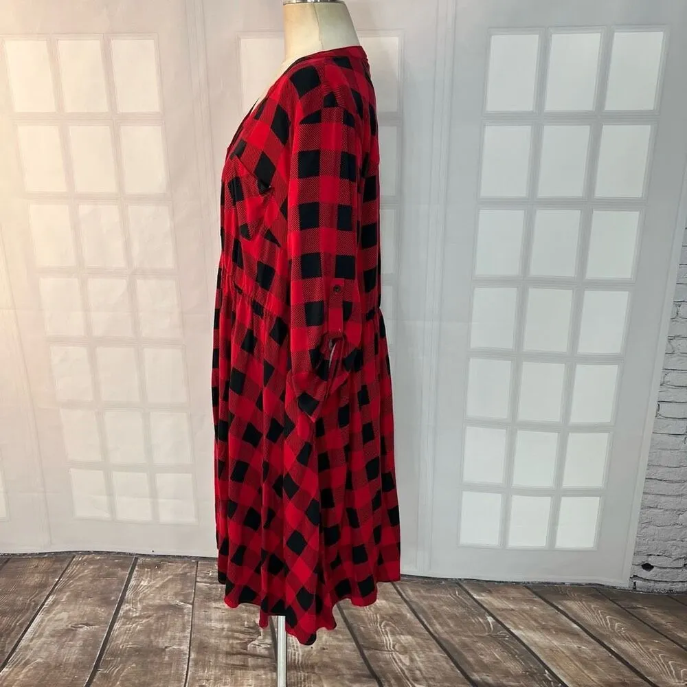 Torrid Red Black Rayon Spandex Plaid Knee Length Button Down Shirt Dress Size 2X - Image 8