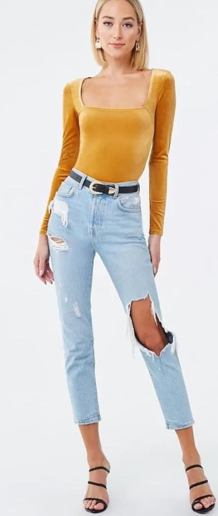 Gold Velvet Square Neck Top  - Image 2