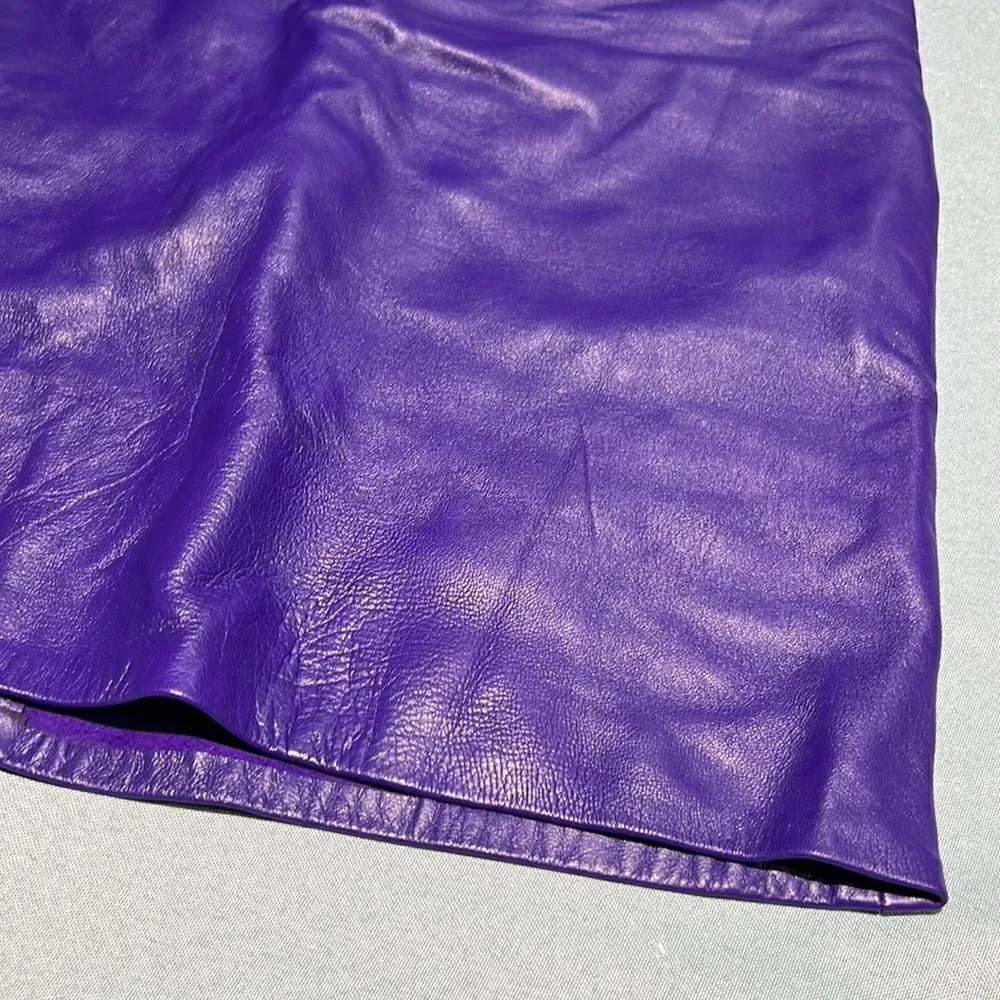 Vintage Firenze Santa Barbara genuine leather‎ skirt Size 6 C26 Purple - Image 3