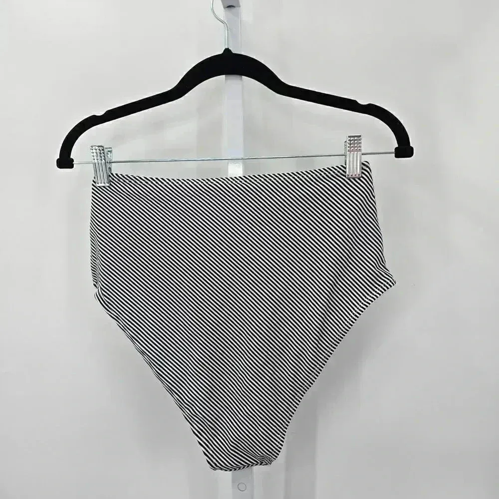 Cupshe Black White Stripe High Rise Bikini Bottoms Swimwear Swimsuit Size Medium - Image 2