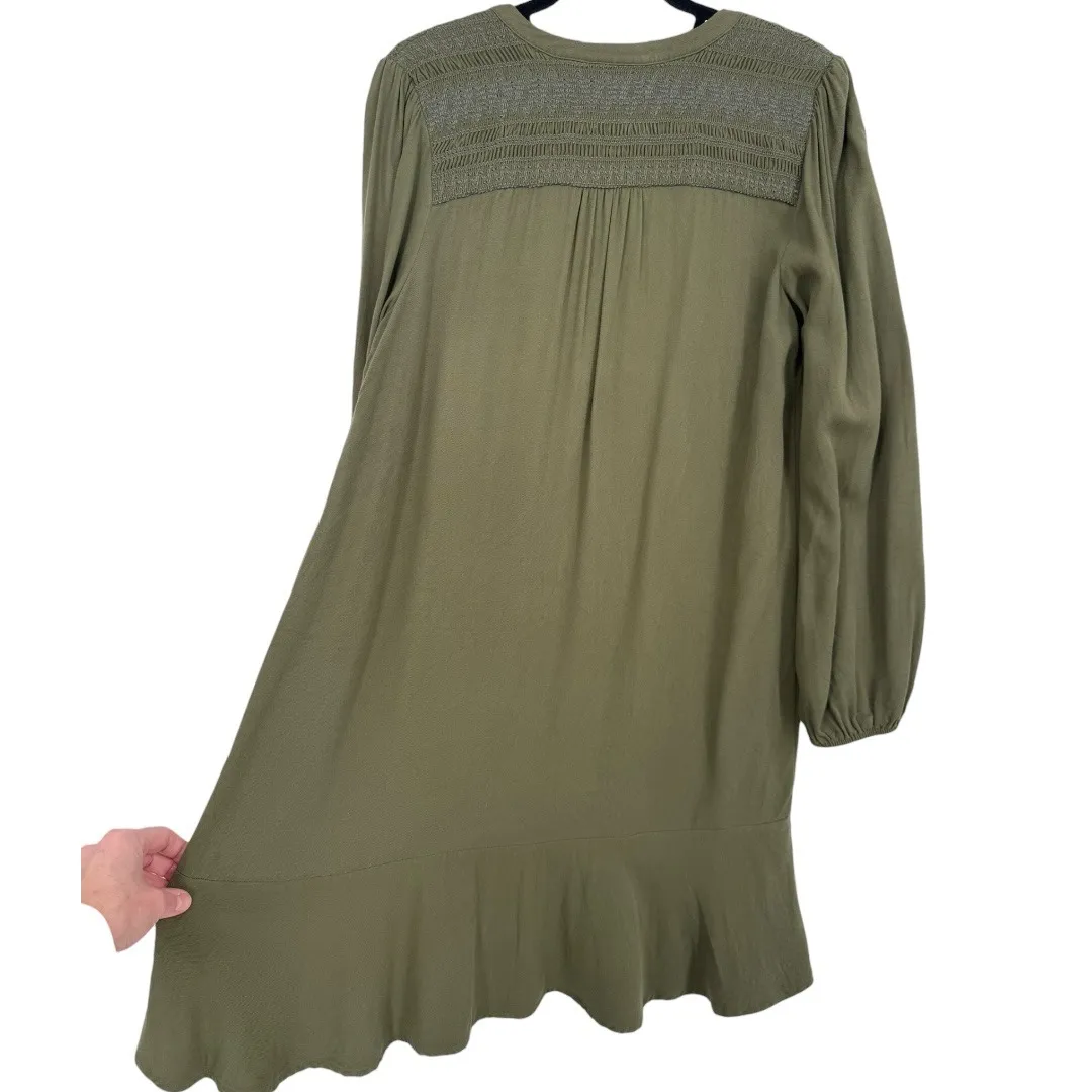 Anthropologie Maeve Ragonda Tunic Dress Moss Green Smocked Long Sleeve Size 12 - Image 10