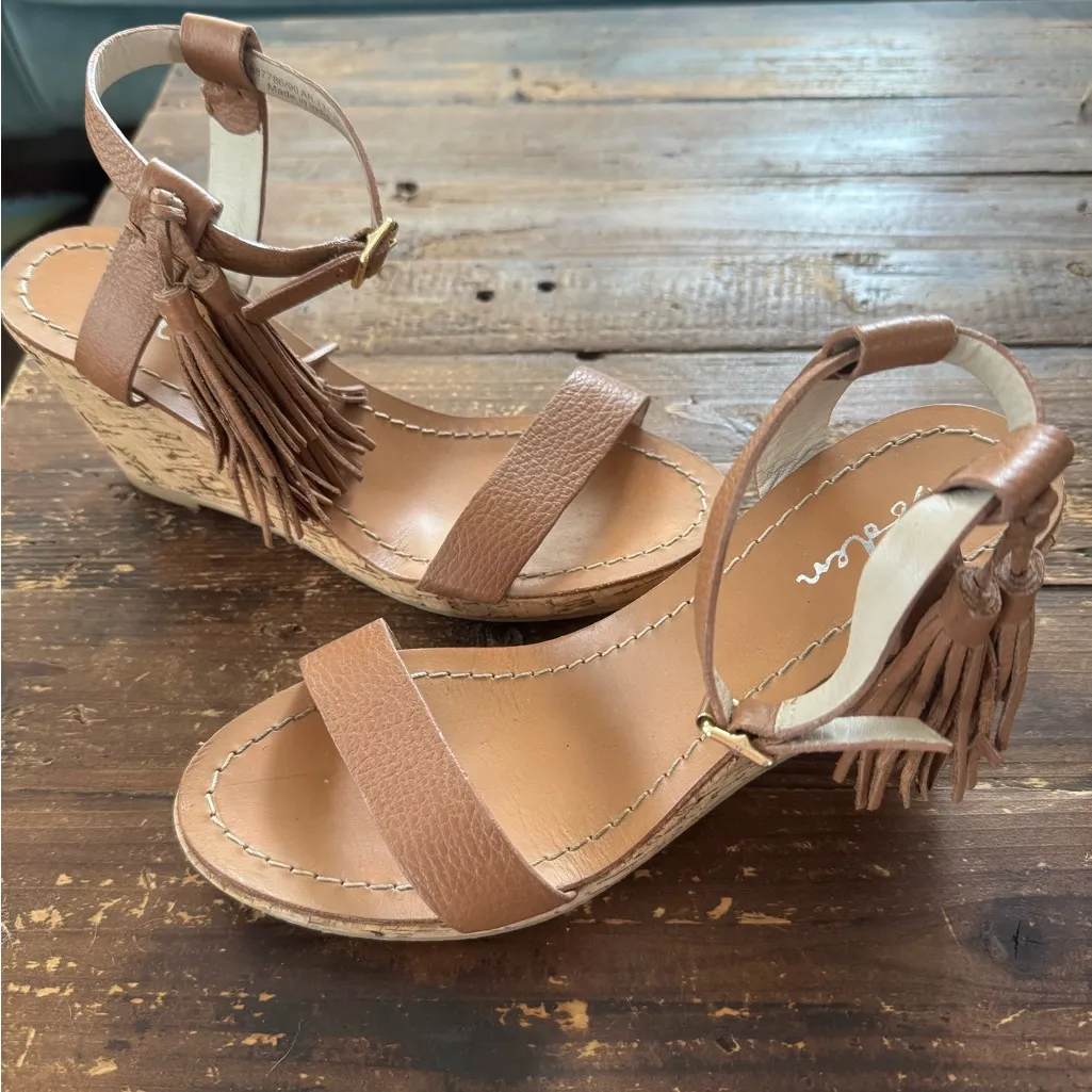 Boden Tassel Cork Wedge Sandal Tan Size 7 - Image 3