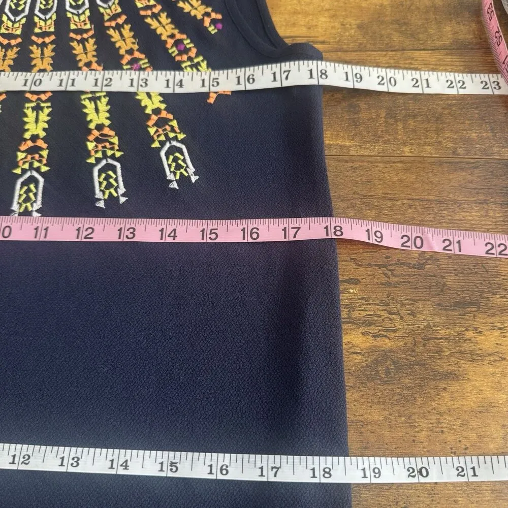 J.Crew Womens Blouse Sz 2 Embroidered Tribal Ethnic Musical Festival Indie Blue - Image 14