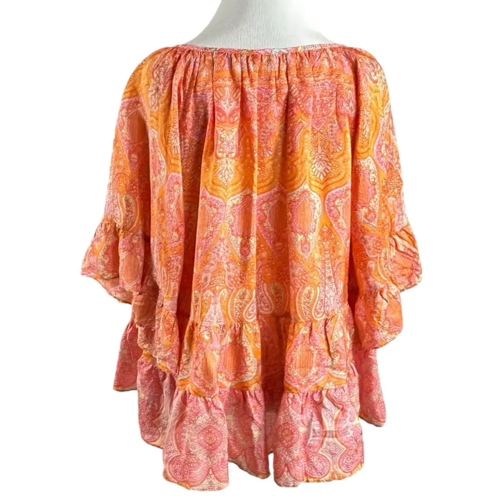 Calypso St. Barth Espazi Printed Silk Flutter Sleeve Top Large Resort Bohemian - Image 5