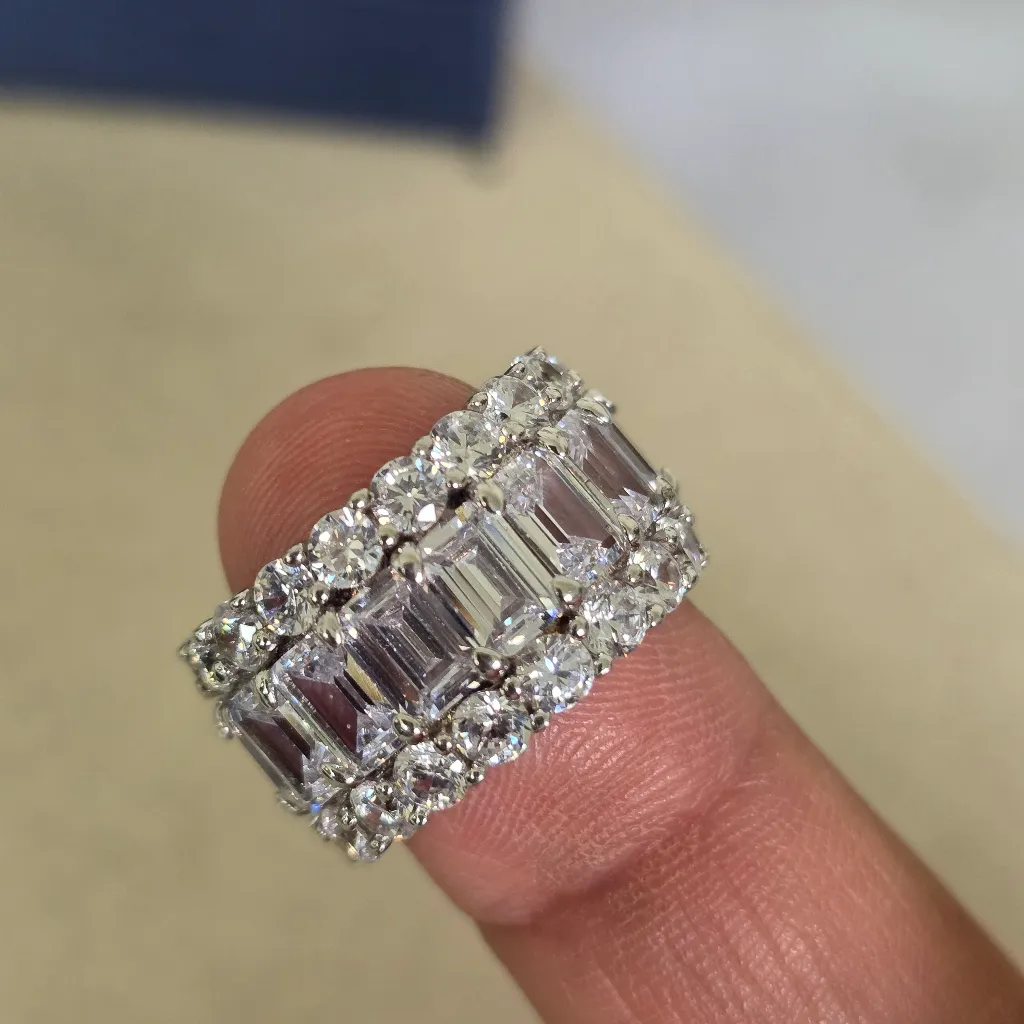 Italo Sterling Silver 925 Triple Row Eternity Baguette Ring with Box Size 5.5 - Image 4
