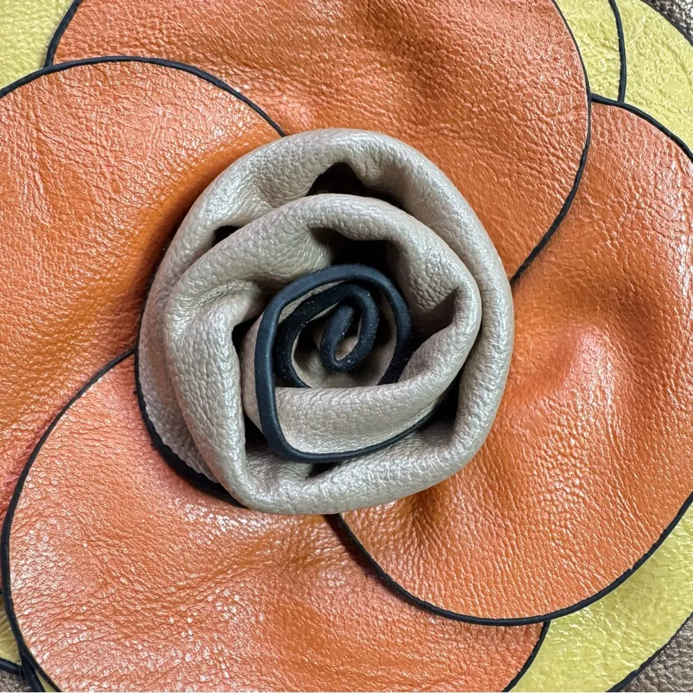 Shimmery Bronze Mini Crossbody Bag with 3D Yellow Orange & Tan Flower - Image 3