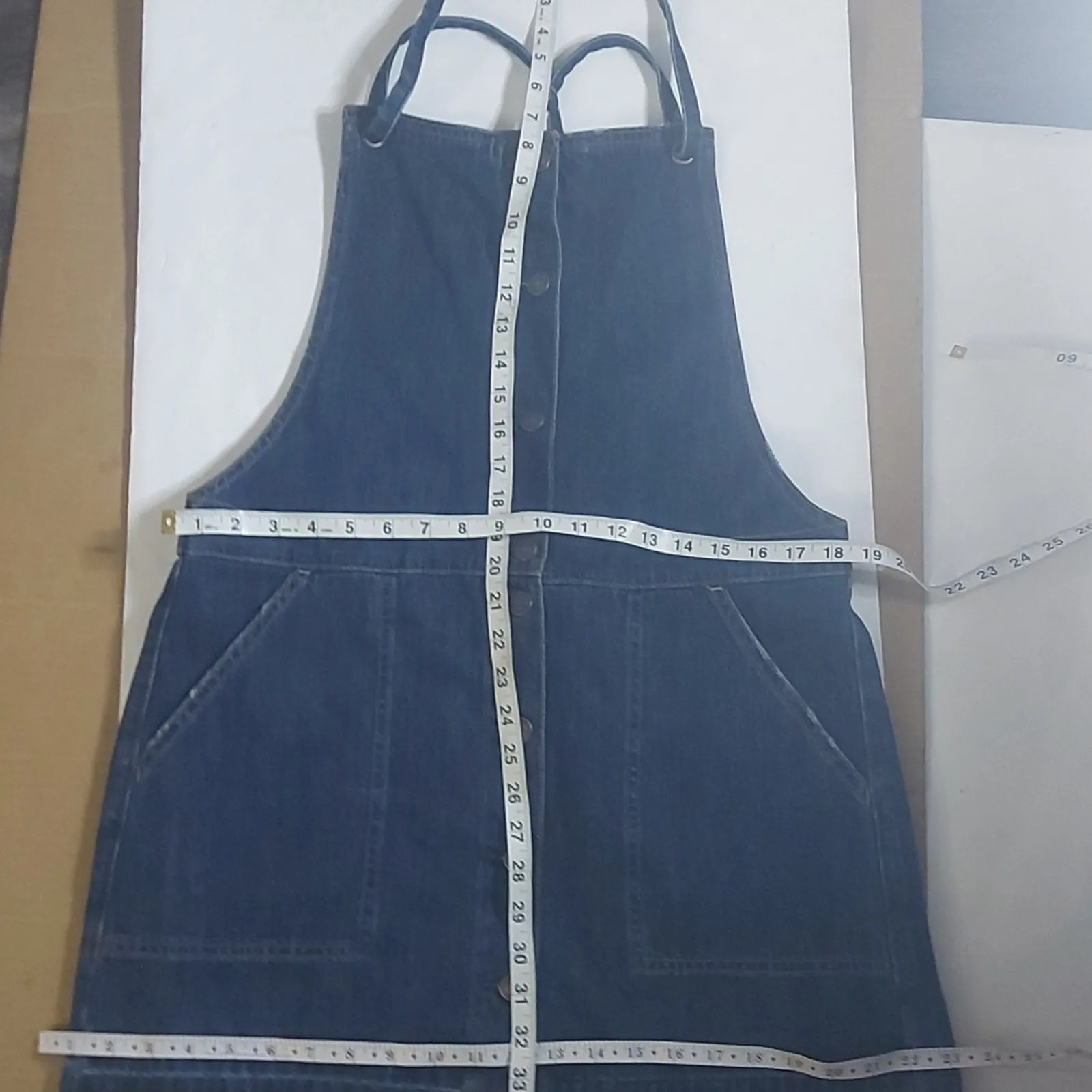 AÈ American Eagle Raw Hem Denim Halter Coverall Dress L Classic Preppy Festival - Image 5